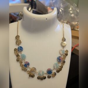 Goldtone And Blue Disc Necklace